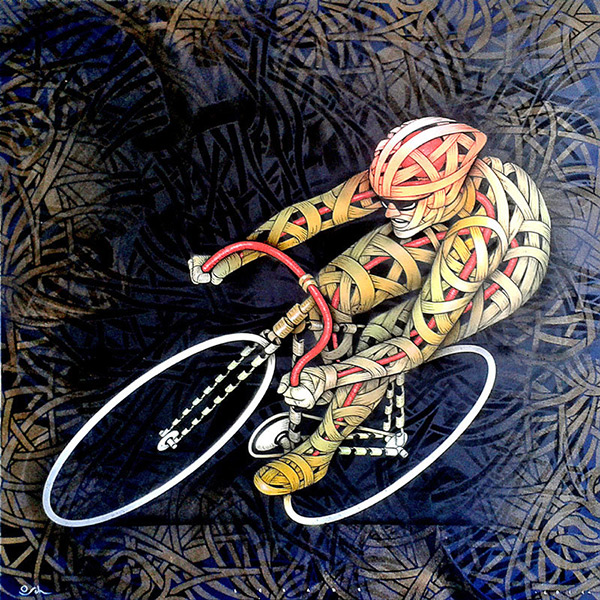 Otto Schade-cyclist-2014-100cmx100cm -Sprayipainting and mixed media on canvas - edition-2/5- every unique-100cm x100cm - 39x39inch - Ministry of Walls Street art Gallery and shop - The urban art broker