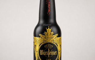 Black Warsteiner ‘Künstlerflasche’ bottle with a gold coat of arms